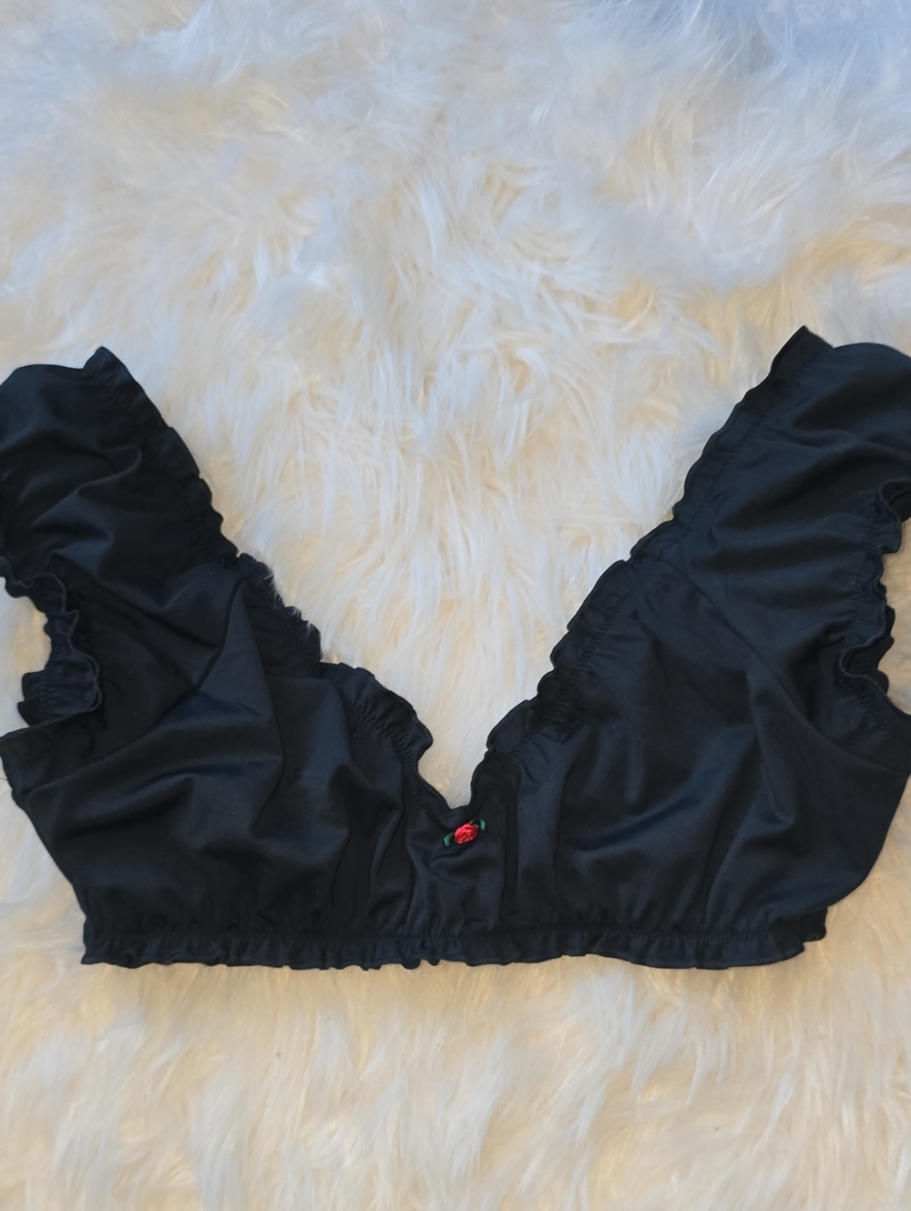 PINK x Frankies Bikinis Hudson Black Ruffle Bikini Top Size M